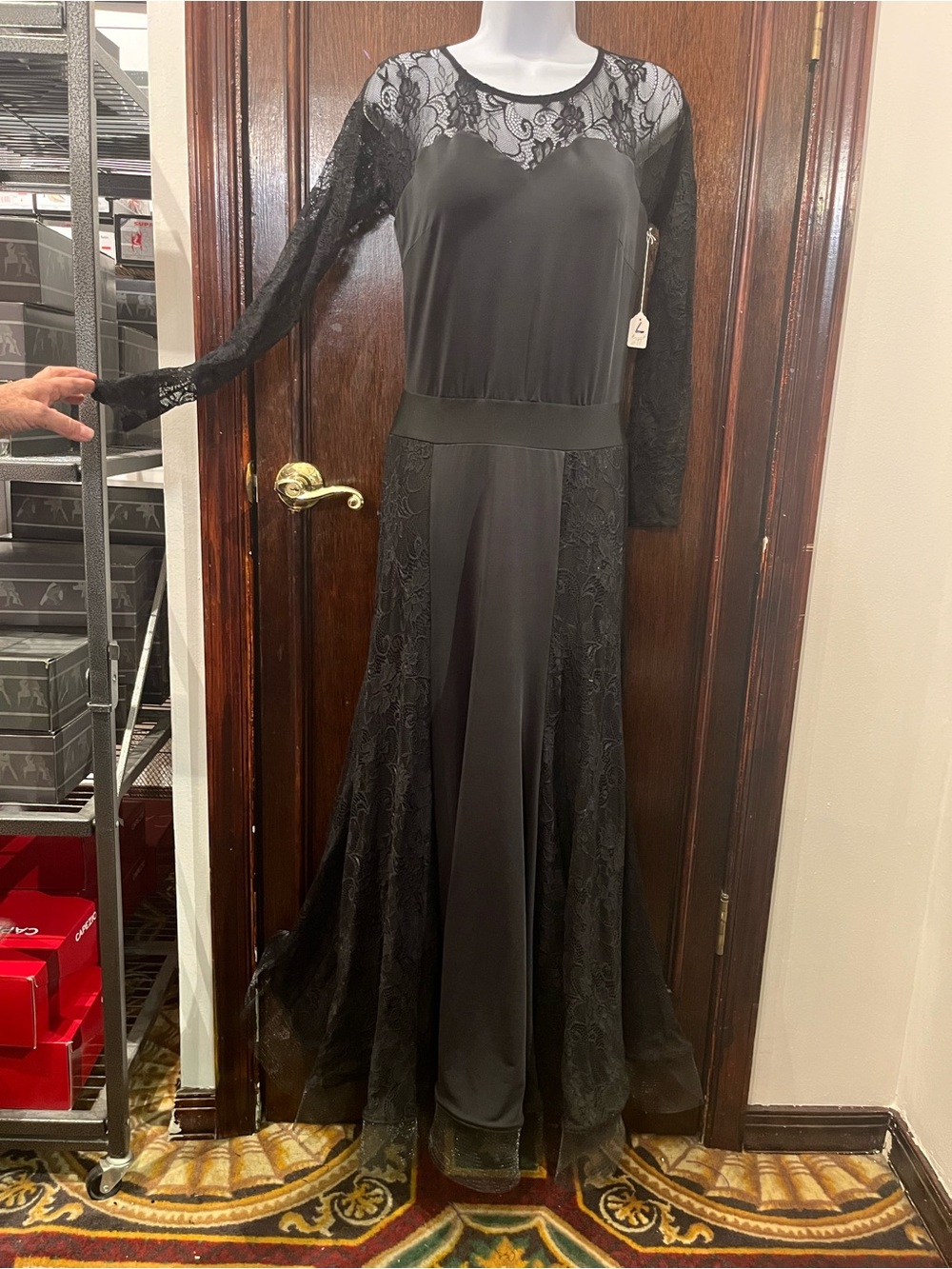 Source Unknown Black Long Sleeve Lace-Panel Maxi Dress